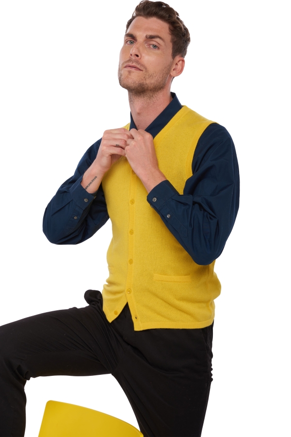 Cashmere men waistcoat sleeveless sweaters basile cyber yellow m