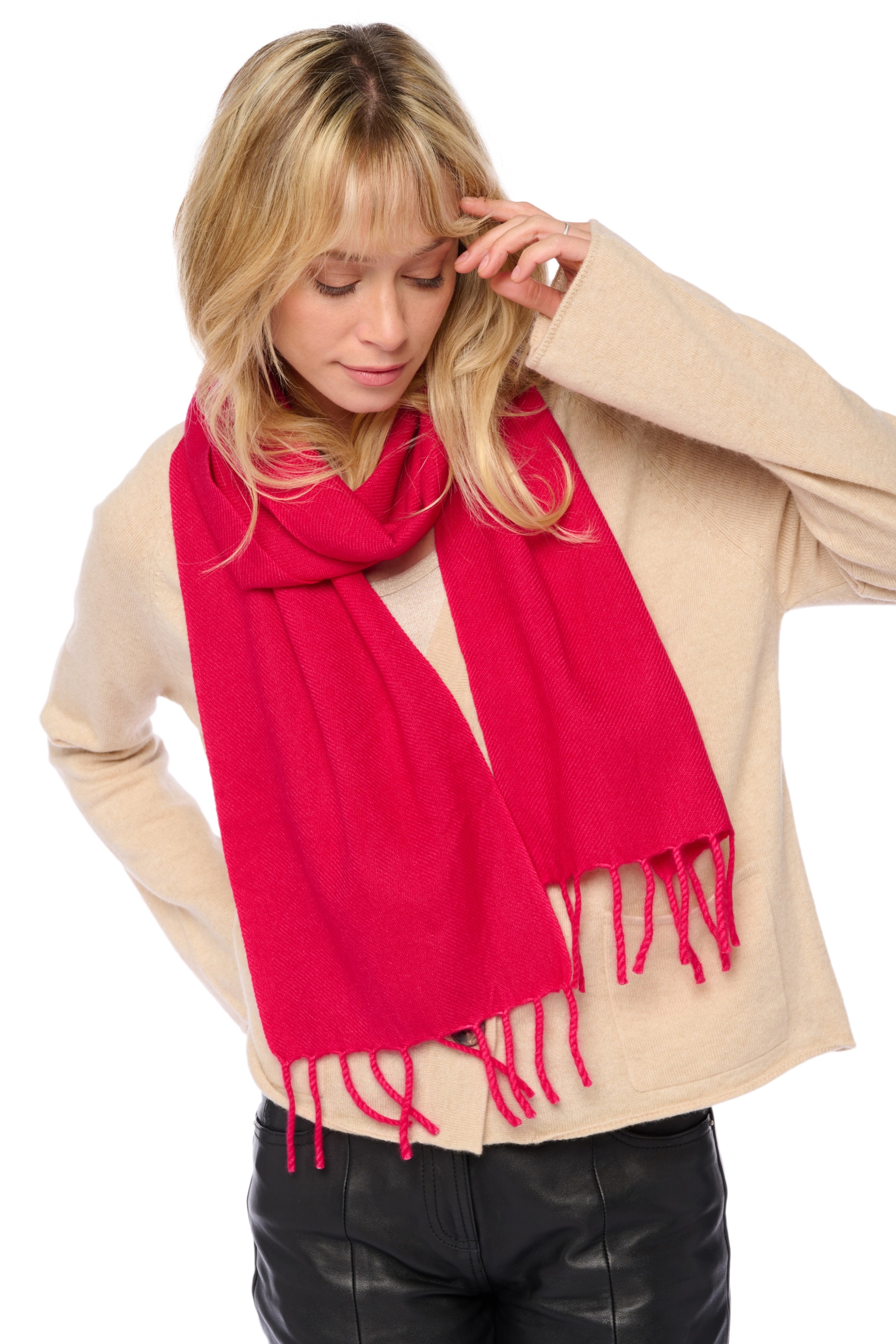 Cashmere accessories scarf mufflers kazu170 bright rose 170 x 25 cm