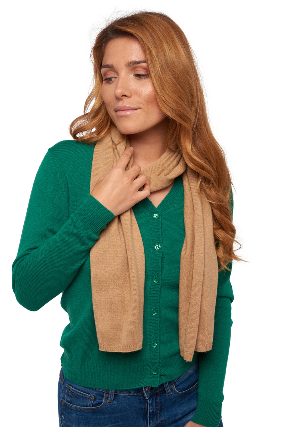 Cashmere accessories scarf mufflers ozone camel 160 x 30 cm