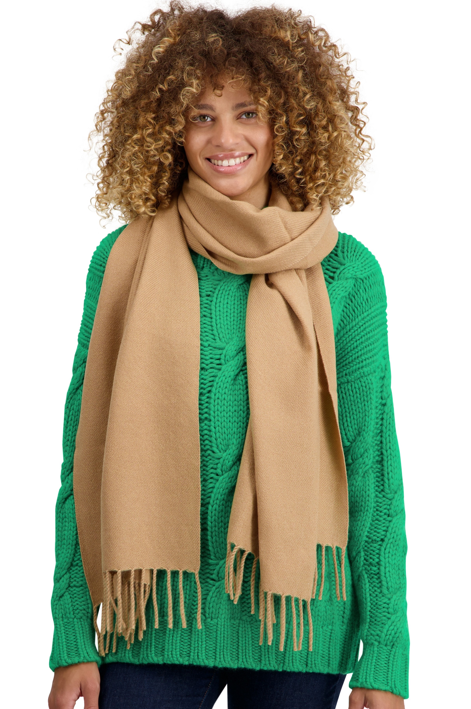 Cashmere accessories scarf mufflers tartempion camel 210 x 45 cm