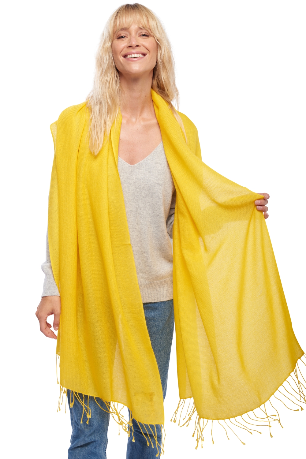 Cashmere accessories shawls diamant cyber yellow 201 cm x 71 cm