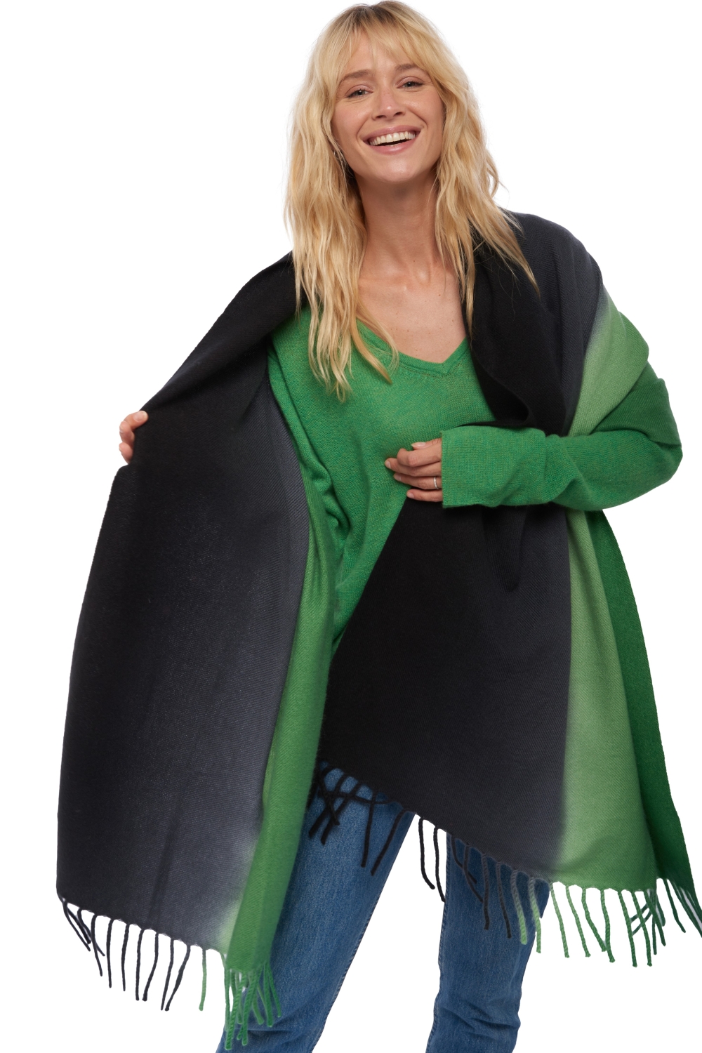 Cashmere accessories shawls vaasa basil black 200 x 70 cm