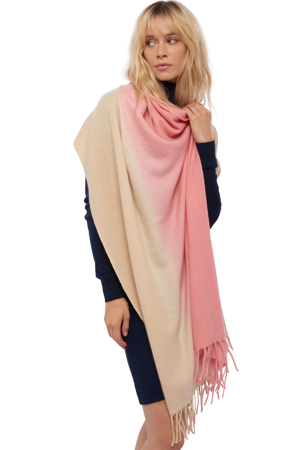 Cashmere accessories shawls vaasa natural beige peach 200 x 70 cm