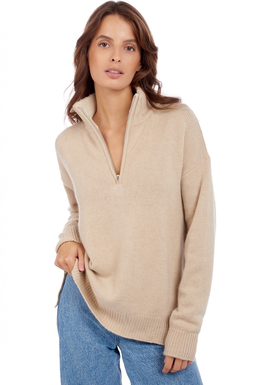 Cashmere ladies chunky sweater alizette natural beige 3xl