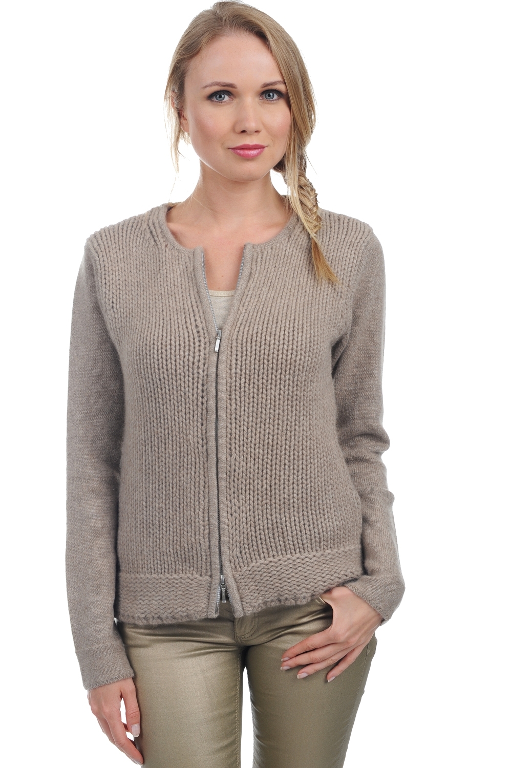 Cashmere ladies chunky sweater neola natural brown l