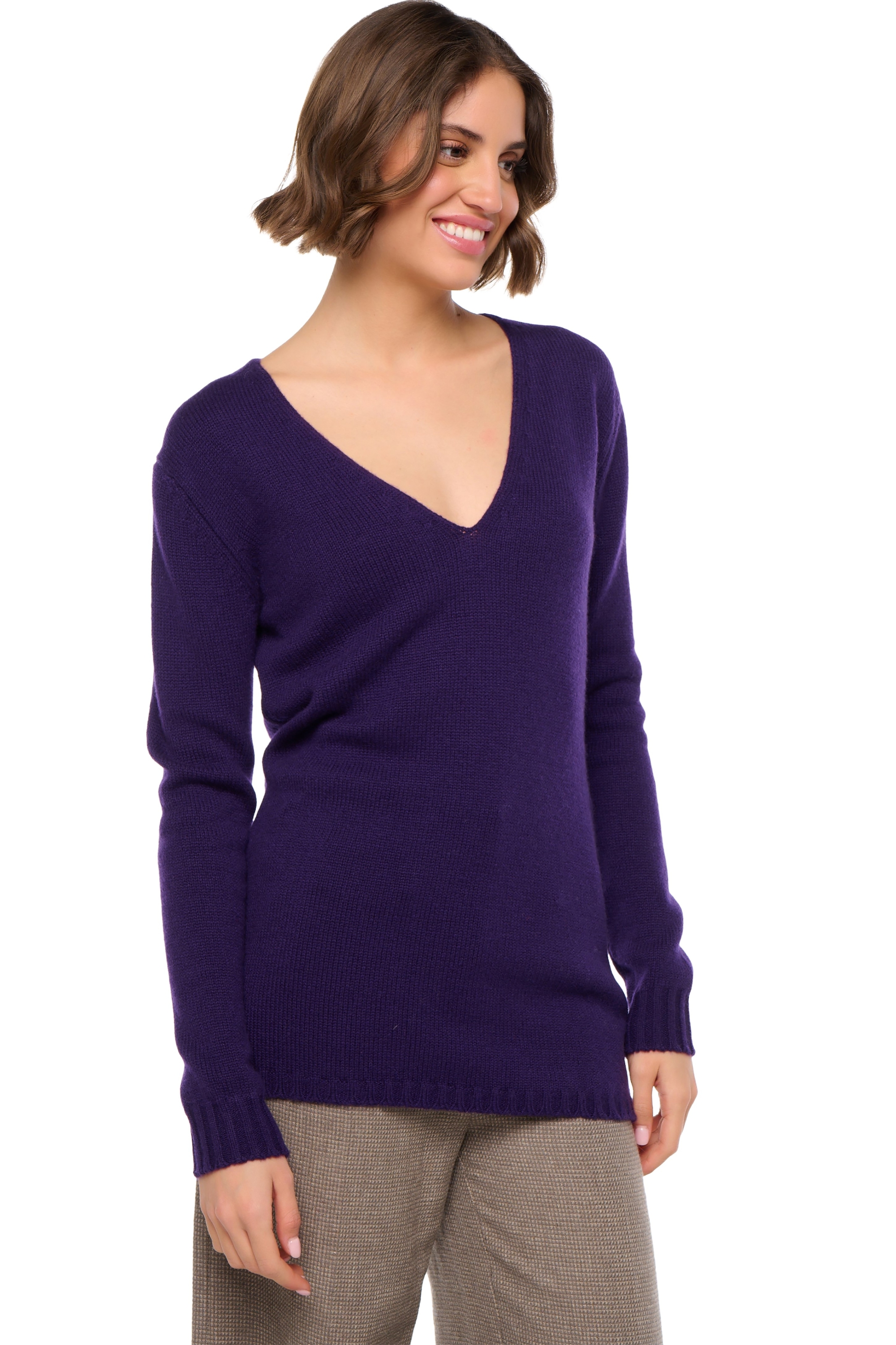 Cashmere ladies chunky sweater vanessa deep purple m