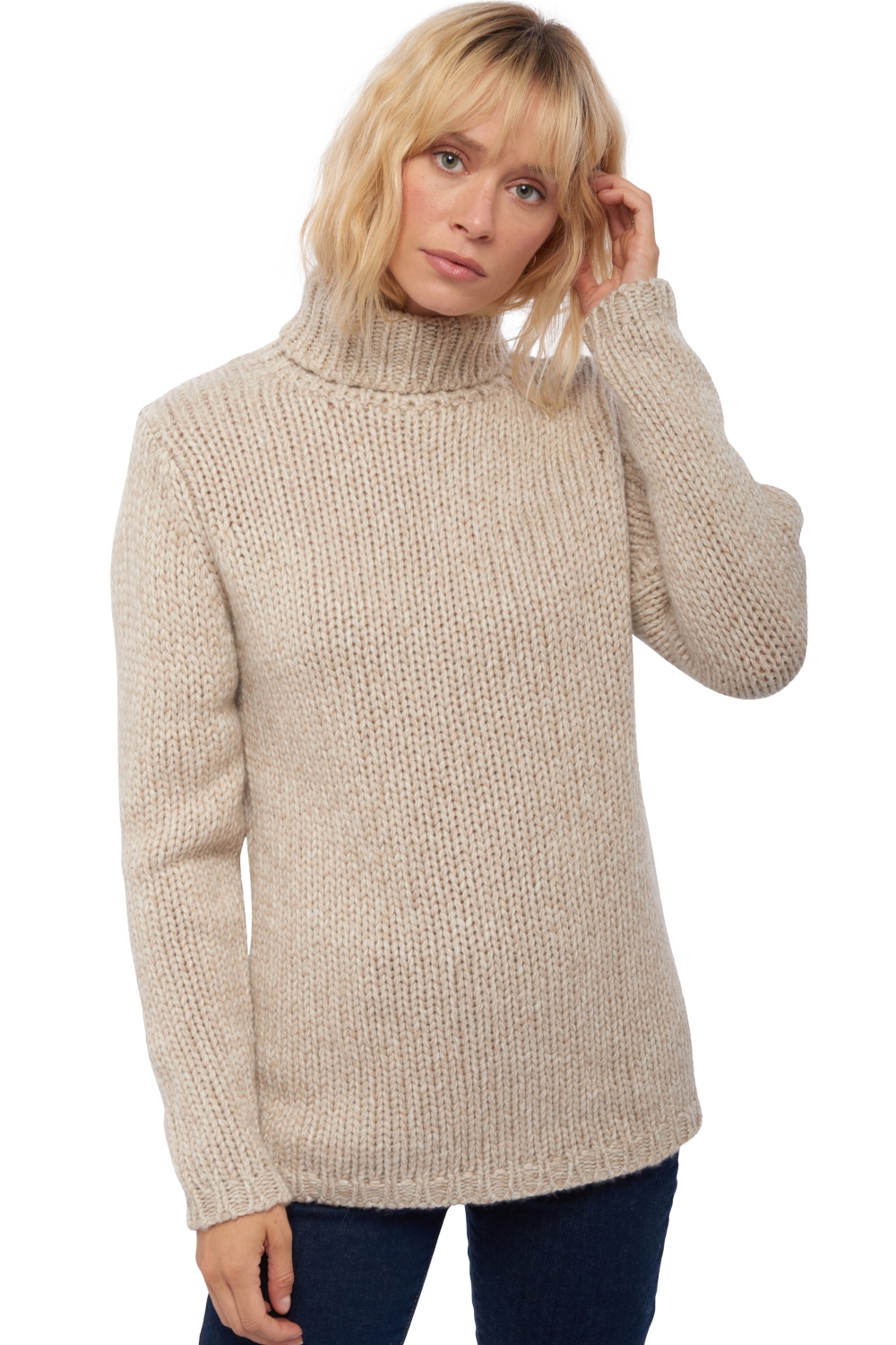Cashmere ladies chunky sweater vicenza natural ecru natural stone 2xl