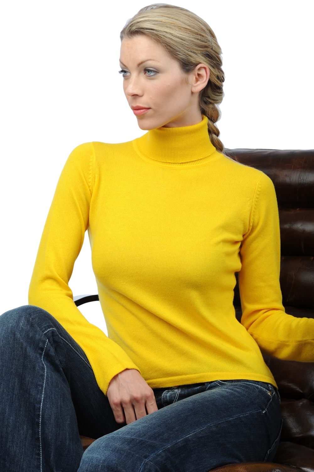 Cashmere ladies roll neck jade cyber yellow s