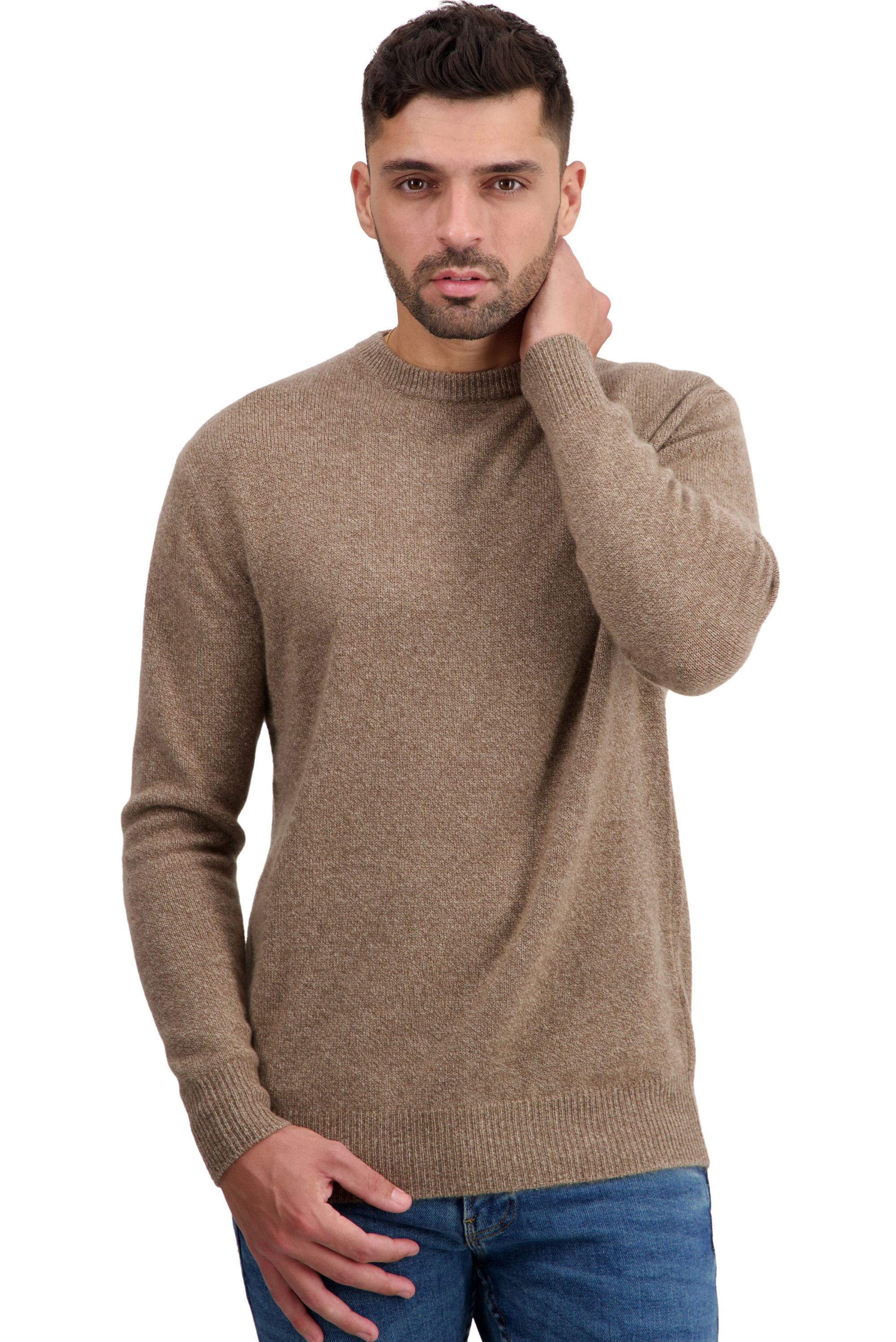 Cashmere men basic sweaters at low prices touraine first tan marl 3xl