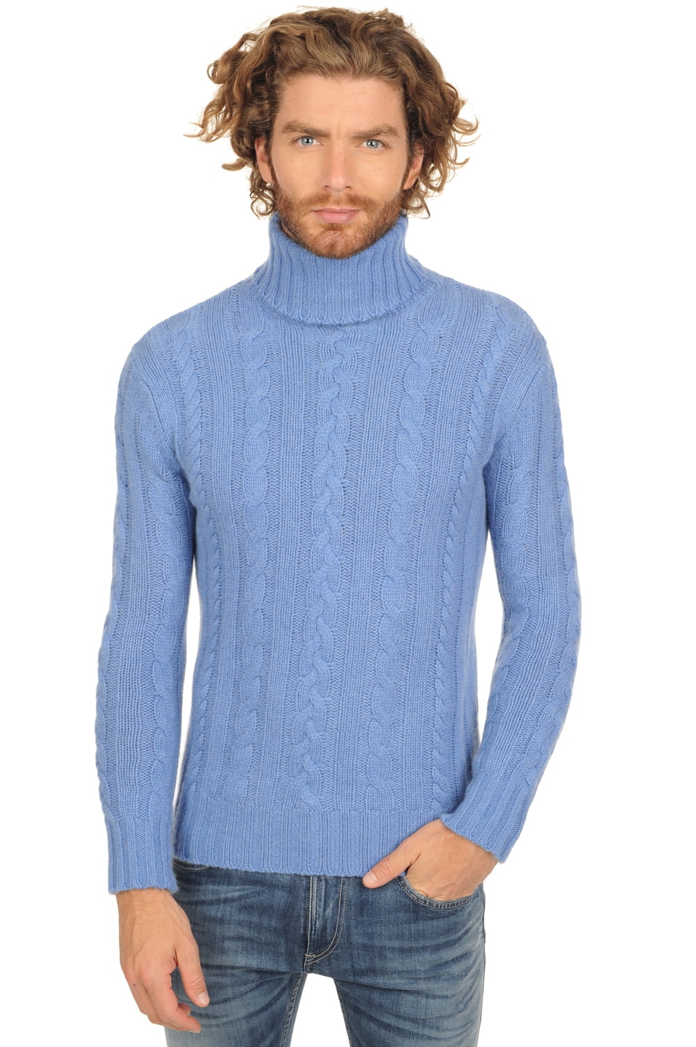 Cashmere men chunky sweater lucas blue chine 2xl