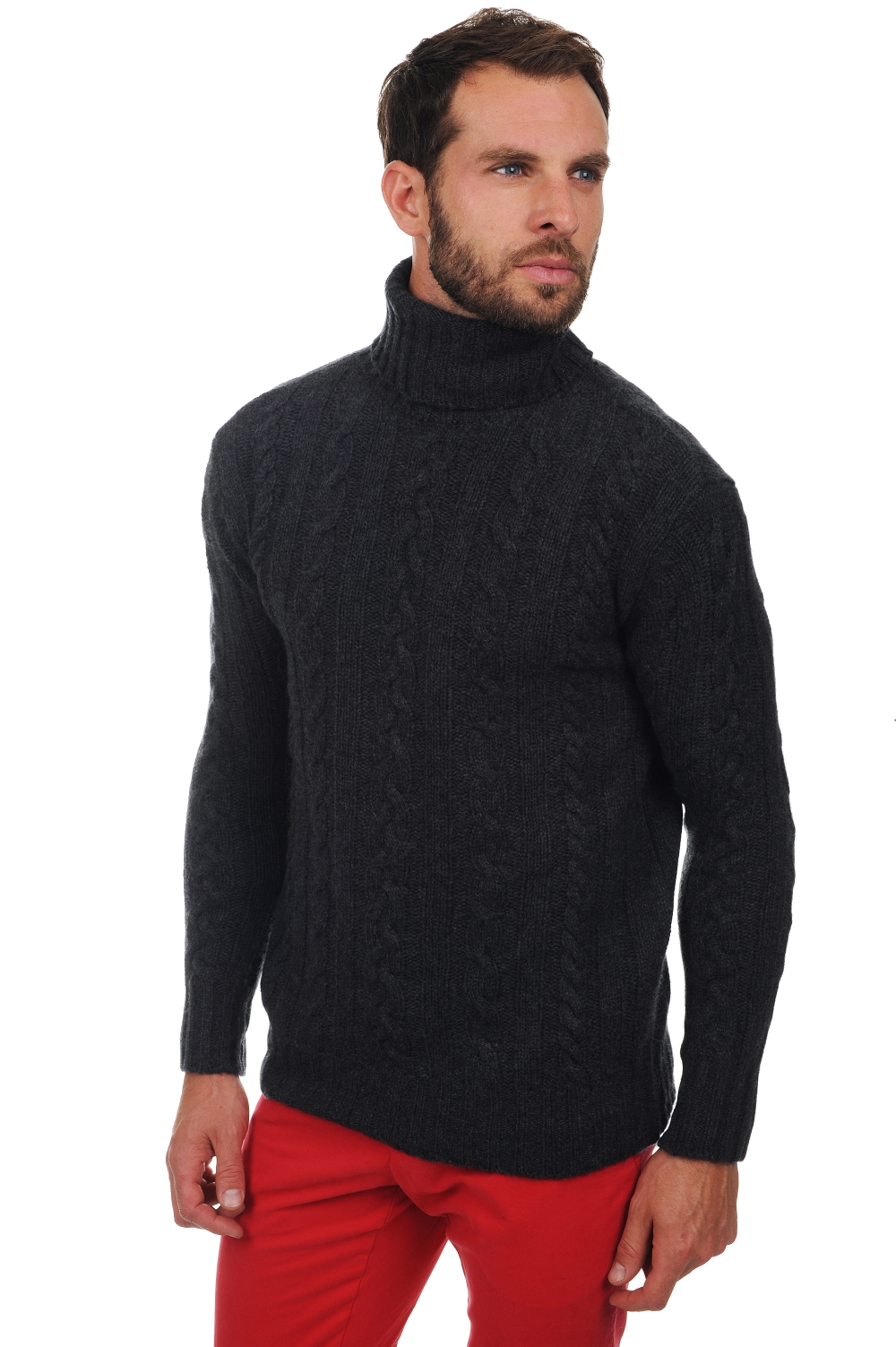 Cashmere men chunky sweater lucas charcoal marl s