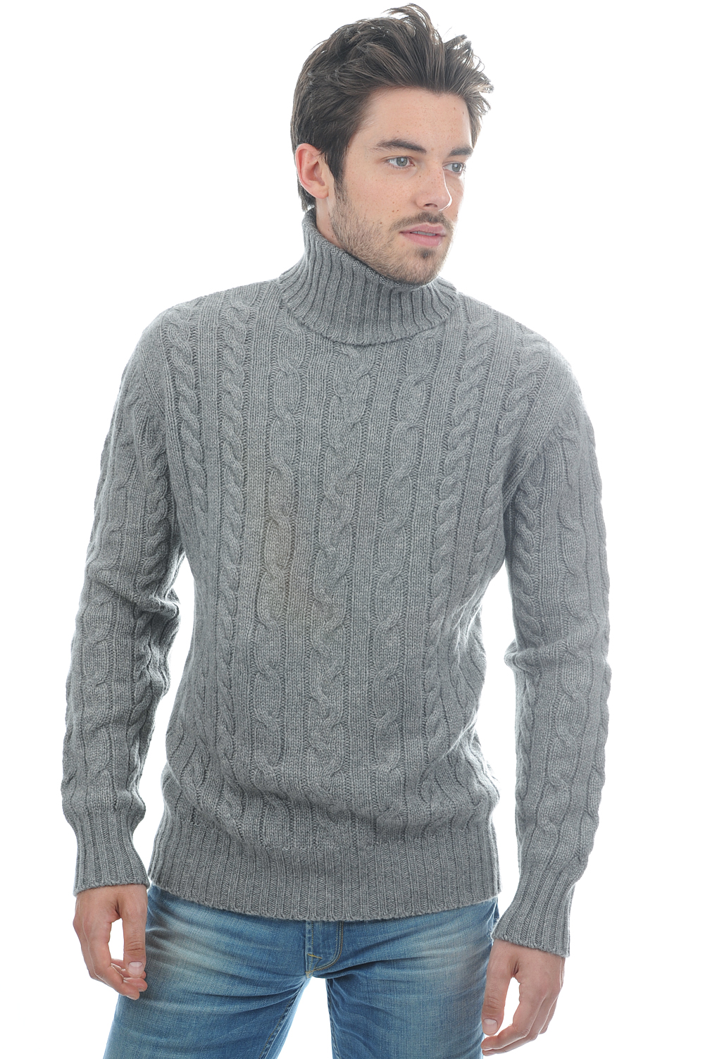 Cashmere men chunky sweater lucas grey marl l