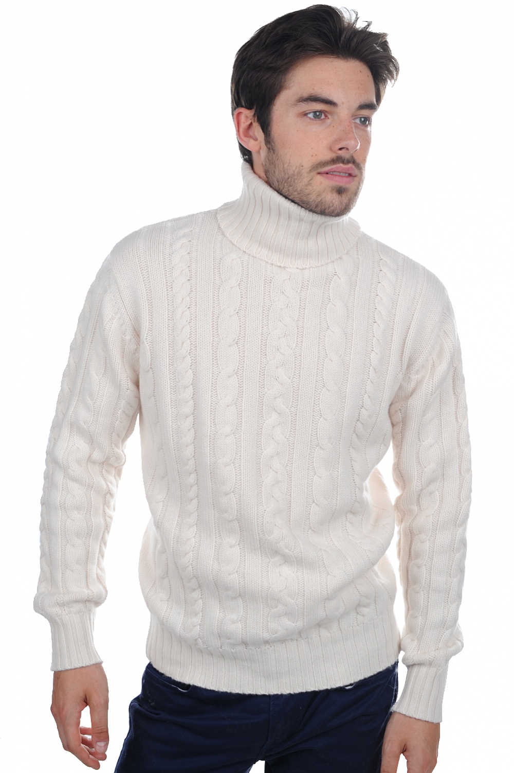 Cashmere men chunky sweater lucas natural ecru 3xl