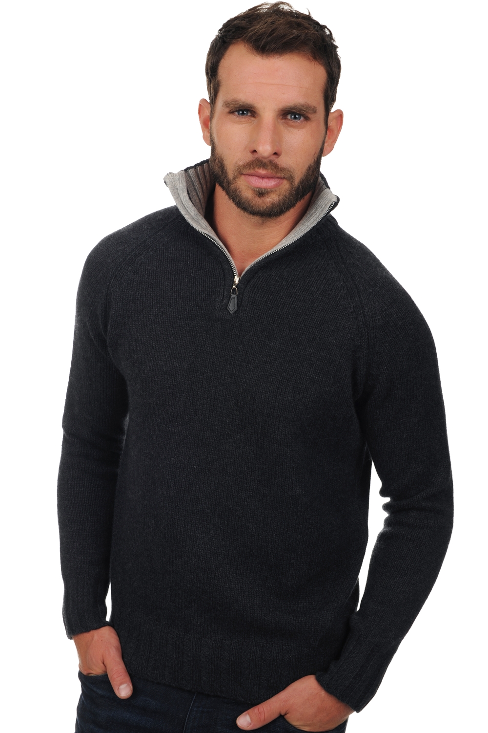 Cashmere men chunky sweater olivier charcoal marl flanelle chine m