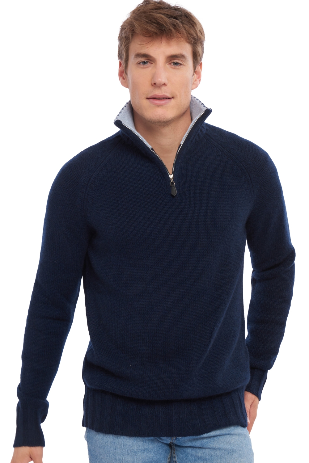 Cashmere men chunky sweater olivier dress blue bayou xl