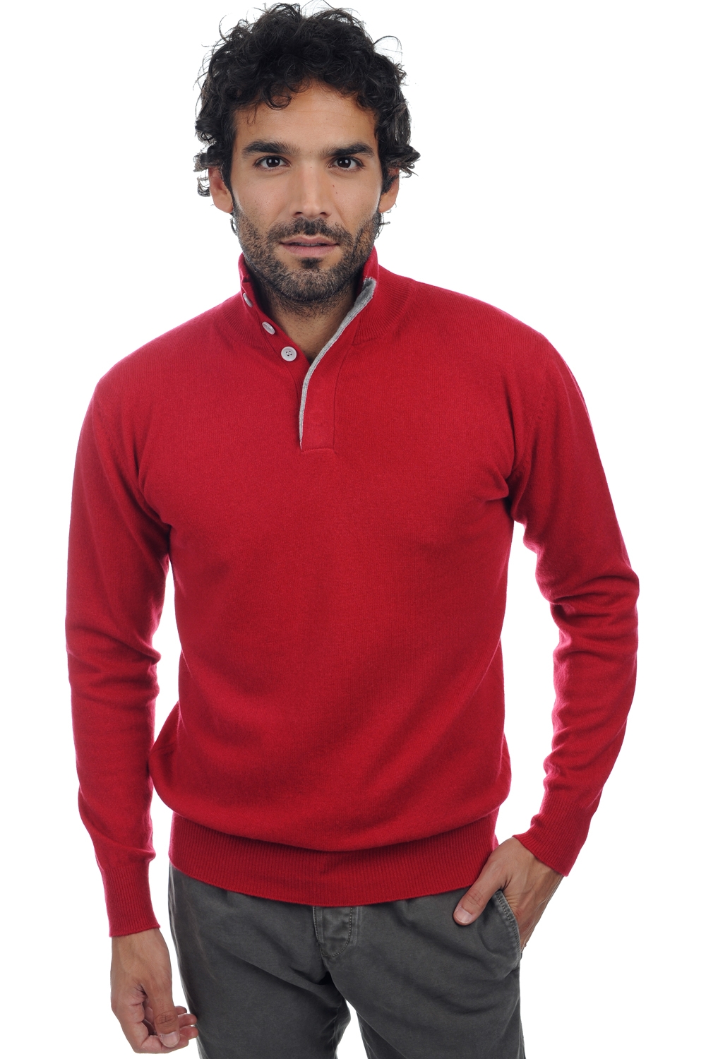 Cashmere men polo style sweaters gauvain blood red flanelle chine 3xl