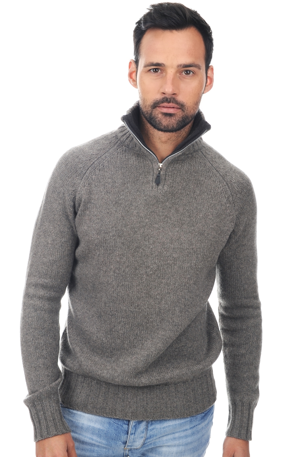 Cashmere men polo style sweaters olivier dove chine matt charcoal xs