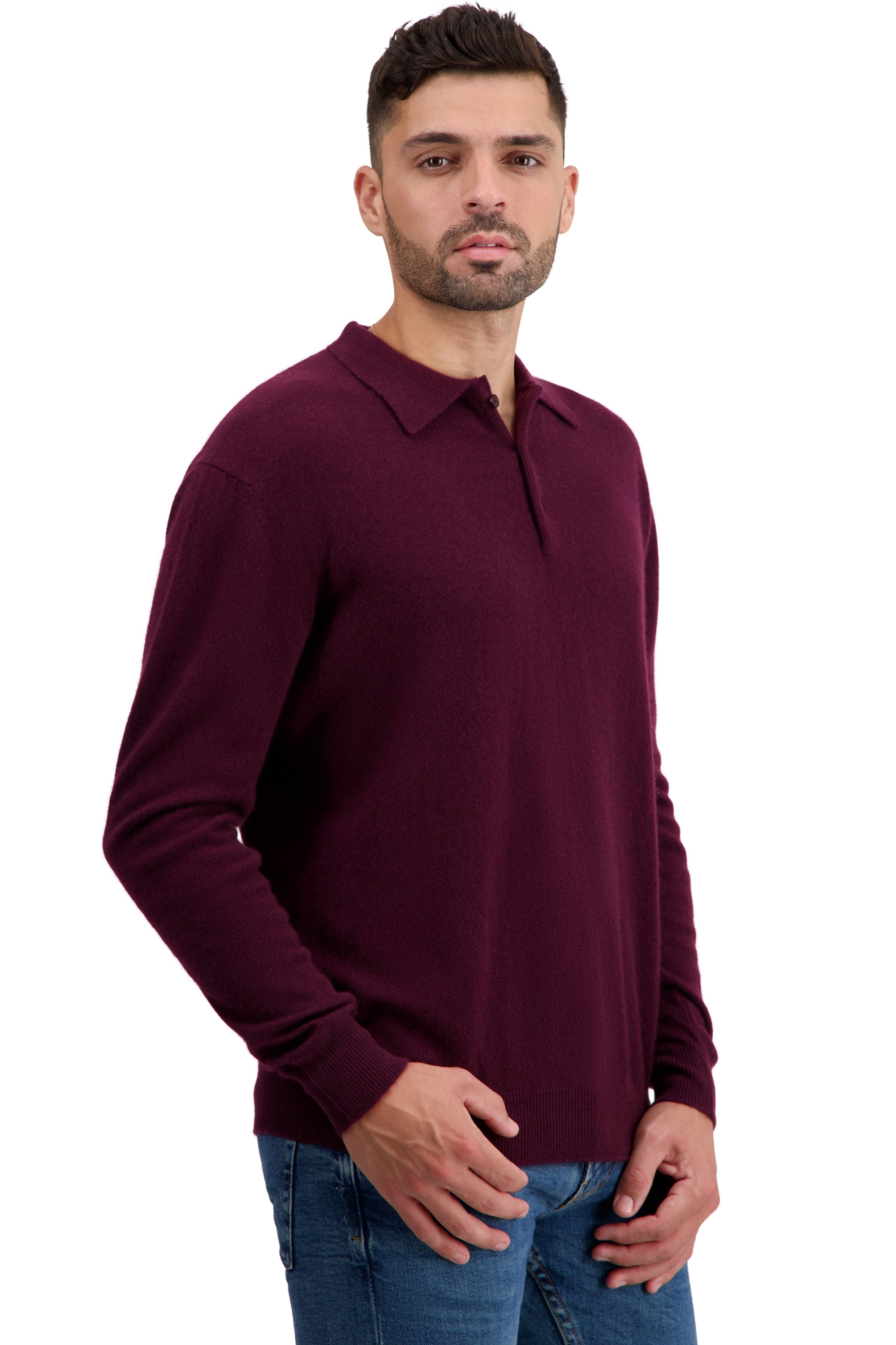 Cashmere men polo style sweaters tarn first bordeaux xl