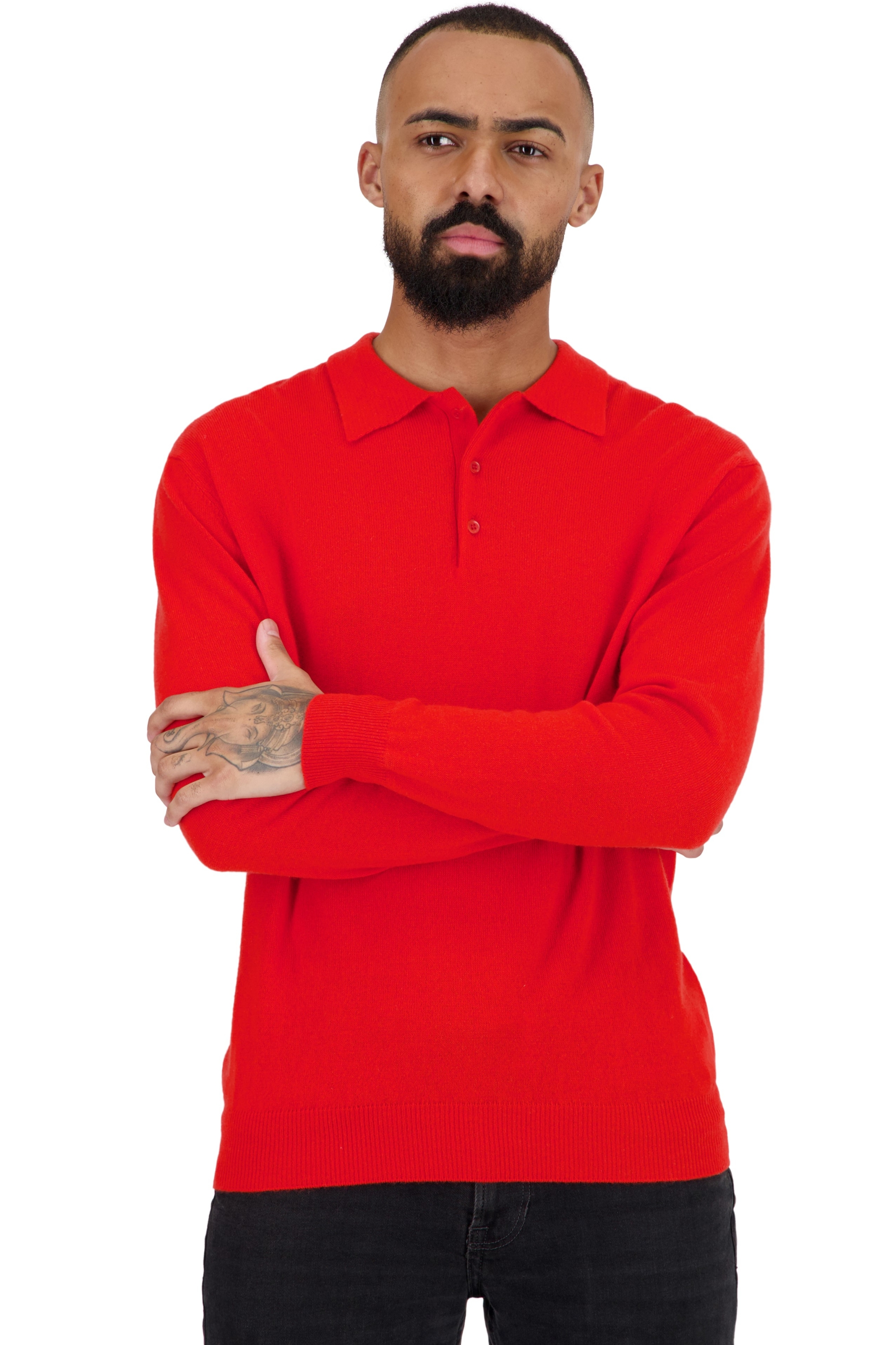 Cashmere men polo style sweaters tarn first tomato 2xl