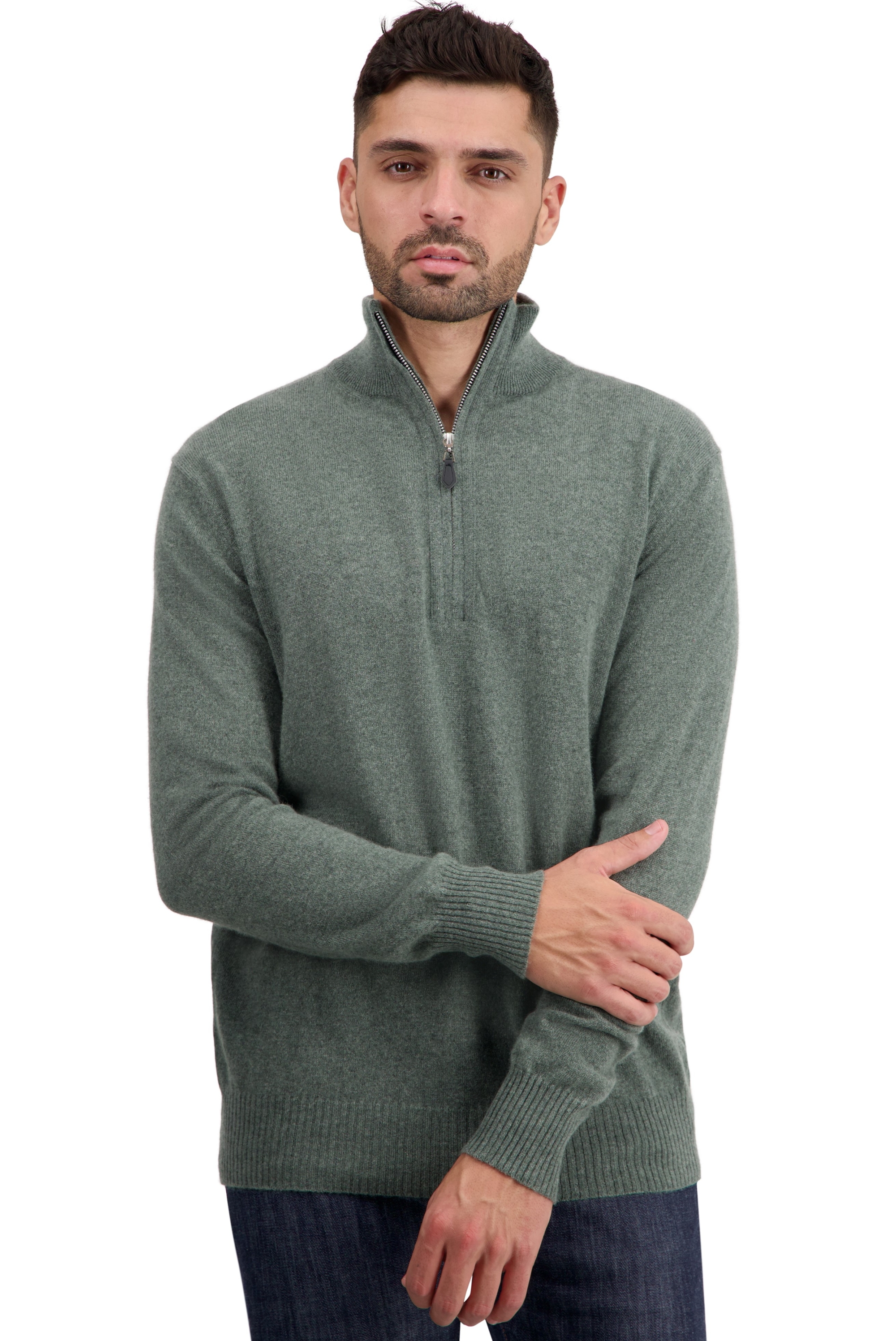 Cashmere men polo style sweaters toulon first military green l