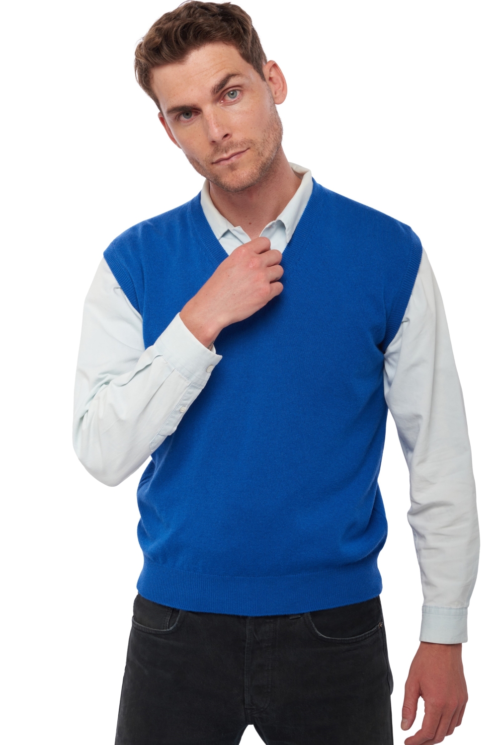 Cashmere men waistcoat sleeveless sweaters balthazar lapis blue 3xl