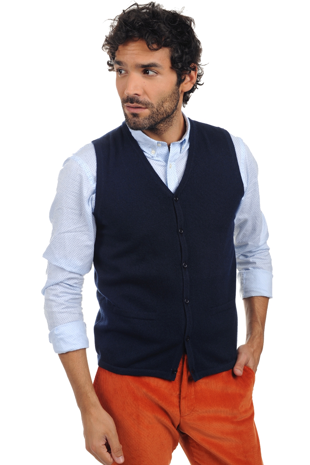 Cashmere men waistcoat sleeveless sweaters basile dress blue 2xl