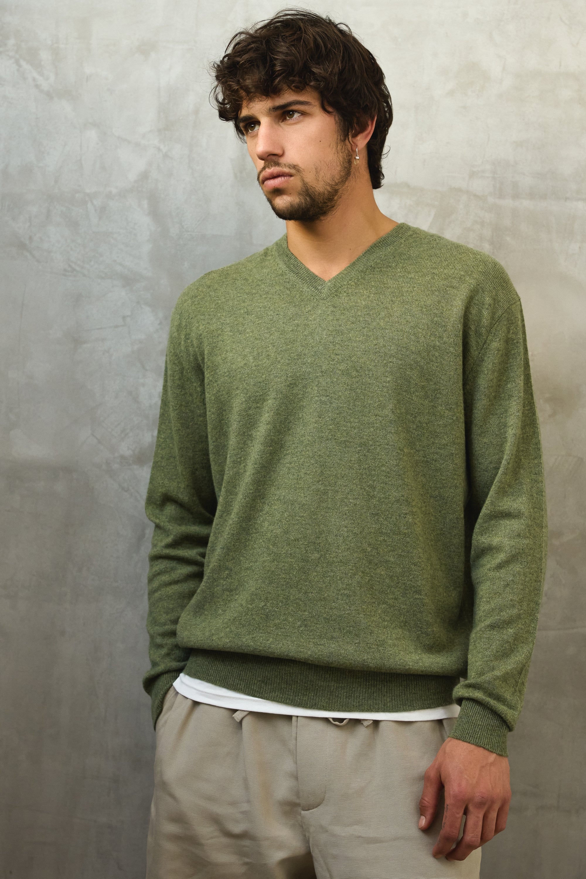 Gaspard men's cashmere jumper - heather green - Mahogany