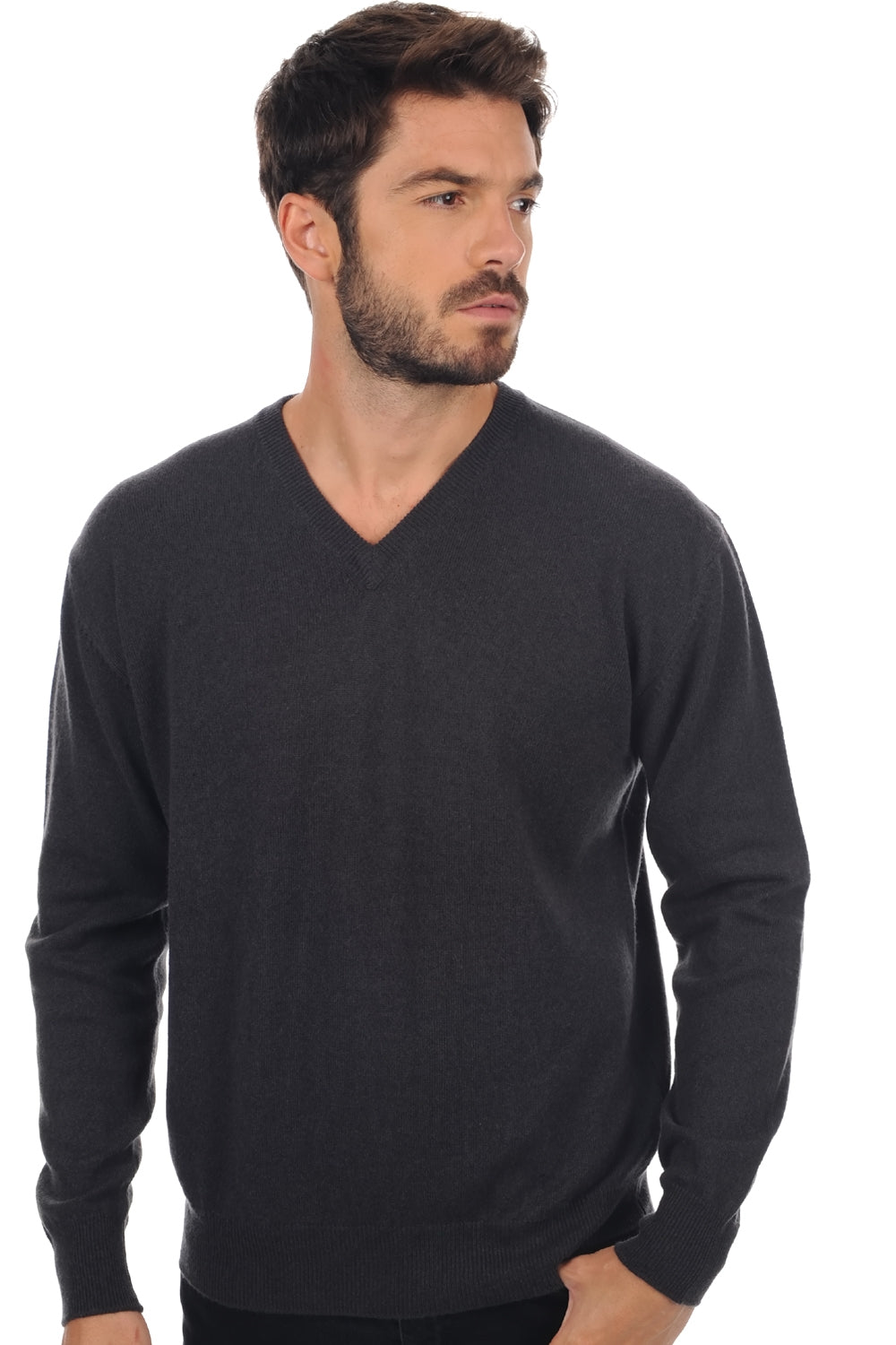 Cashmere jumper, 100% Cashmere, men, V-neck, straight cut, long sleeves, standard / 2 and 4 ply, standard knit, Mahogany