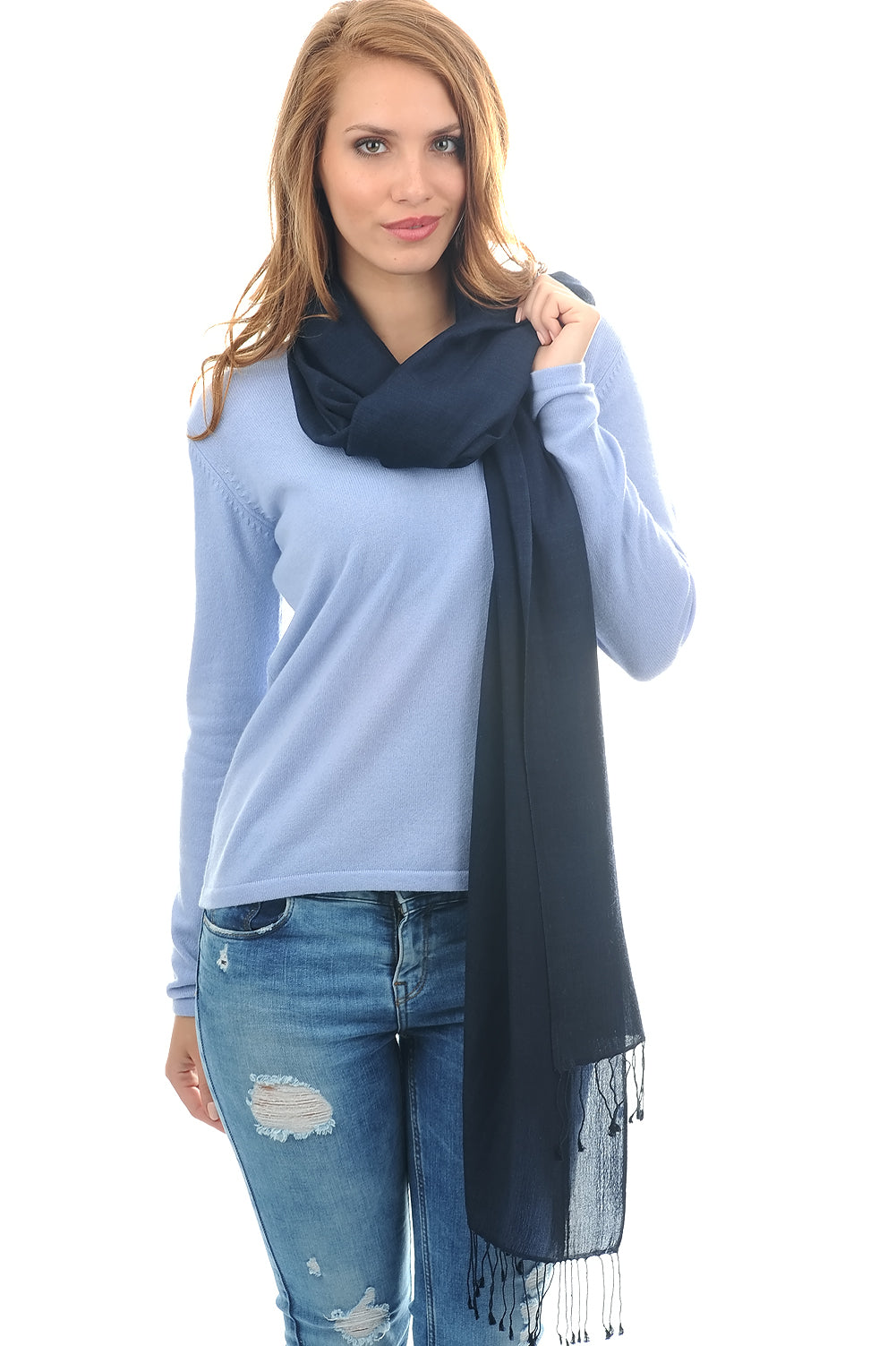 Platine in mixed cashmere and silk - navy blue - Mahogany