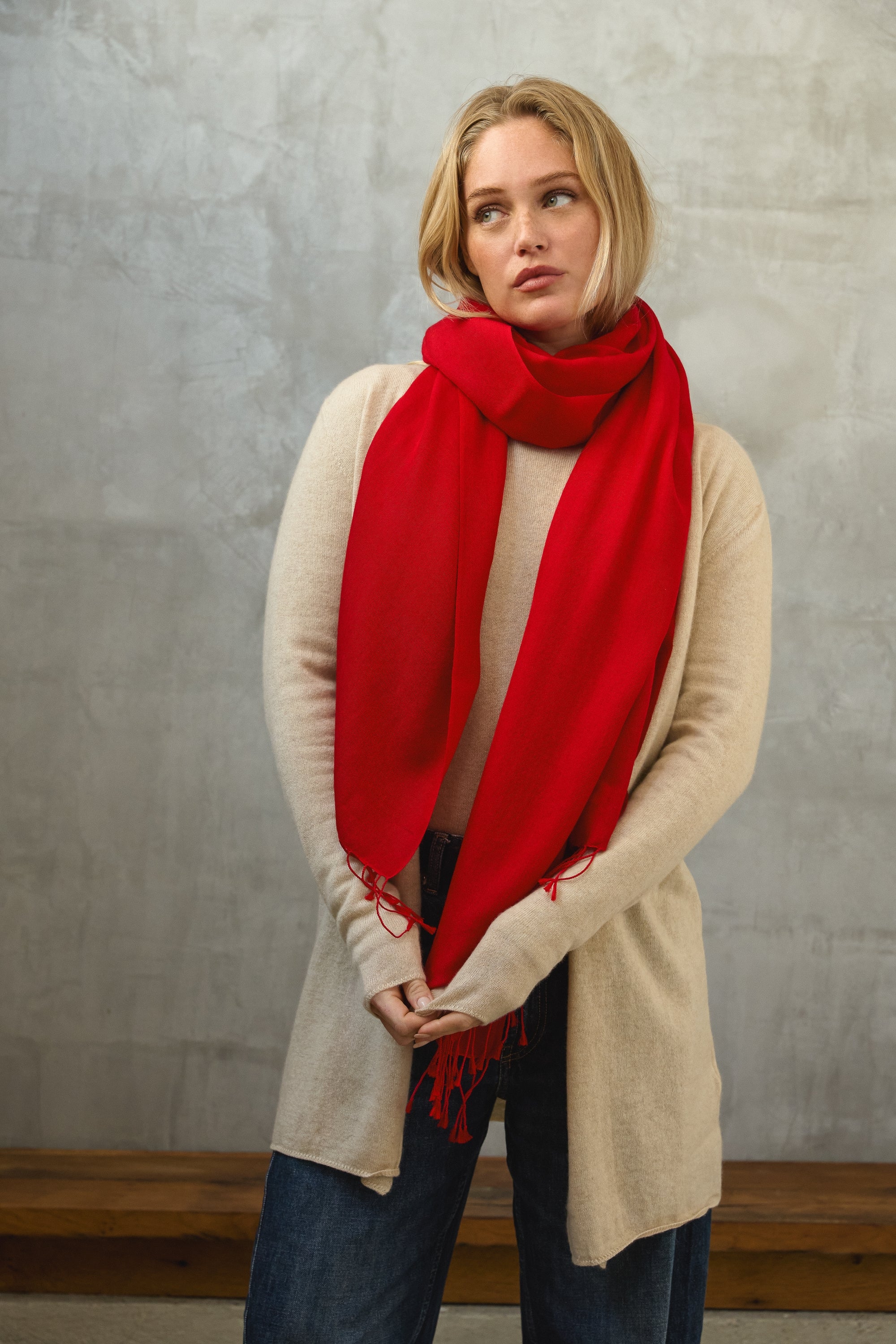 Platine in cashmere and silk unisex - true red - Mahogany