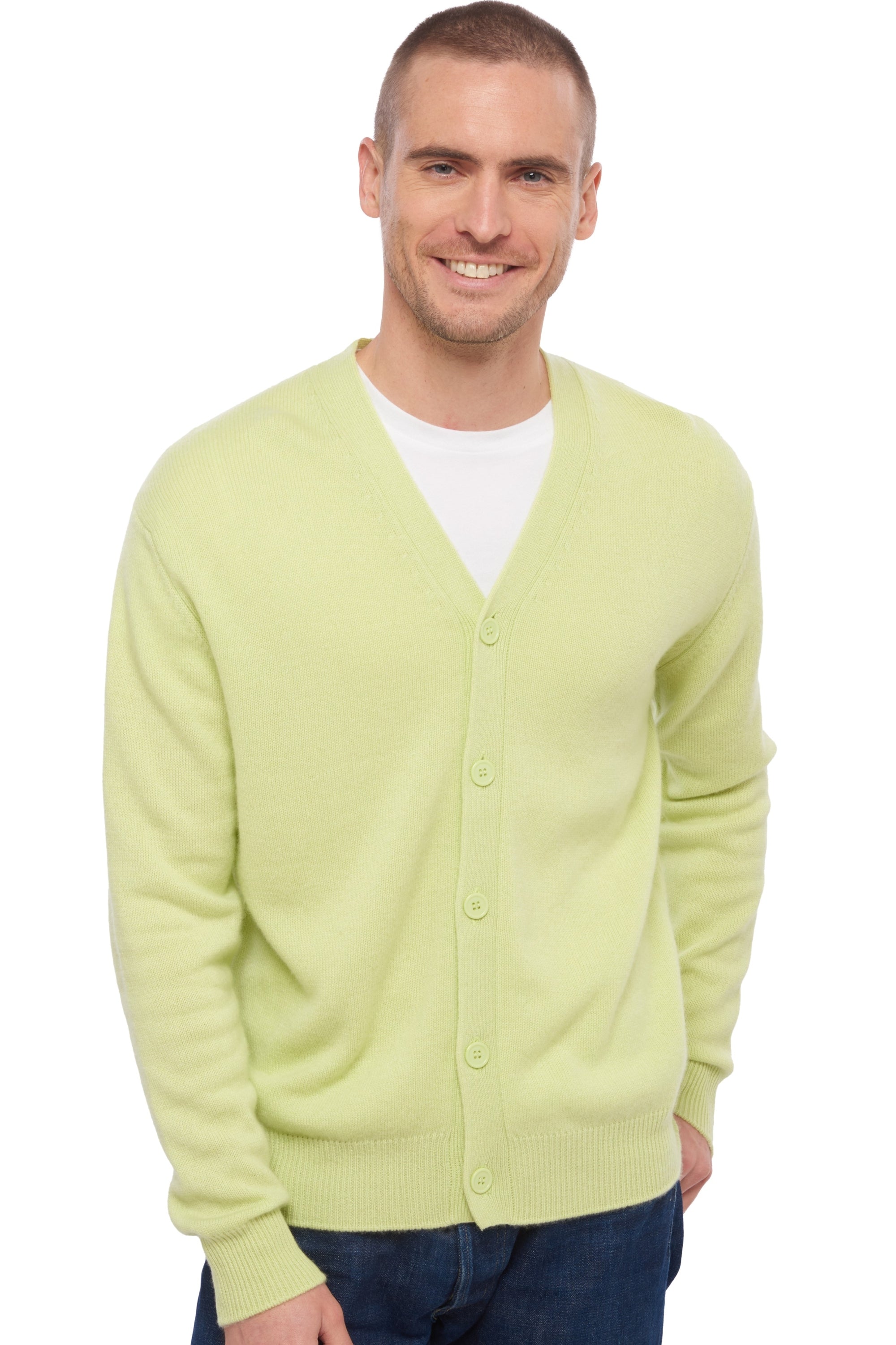 Leon men's cashmere jumper - pale green - Mahogany