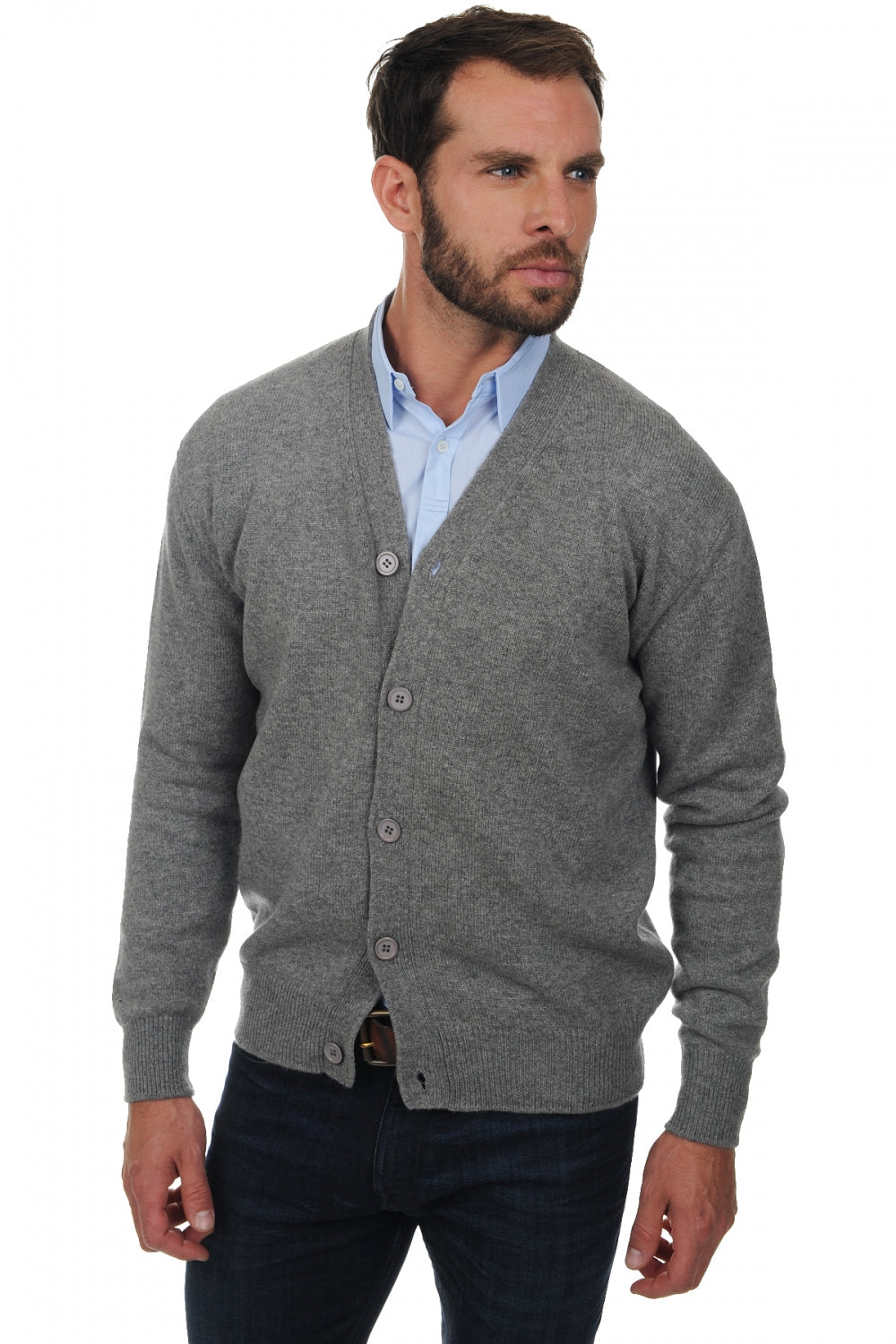 Leon men's cashmere jumper - marl grey - Mahogany