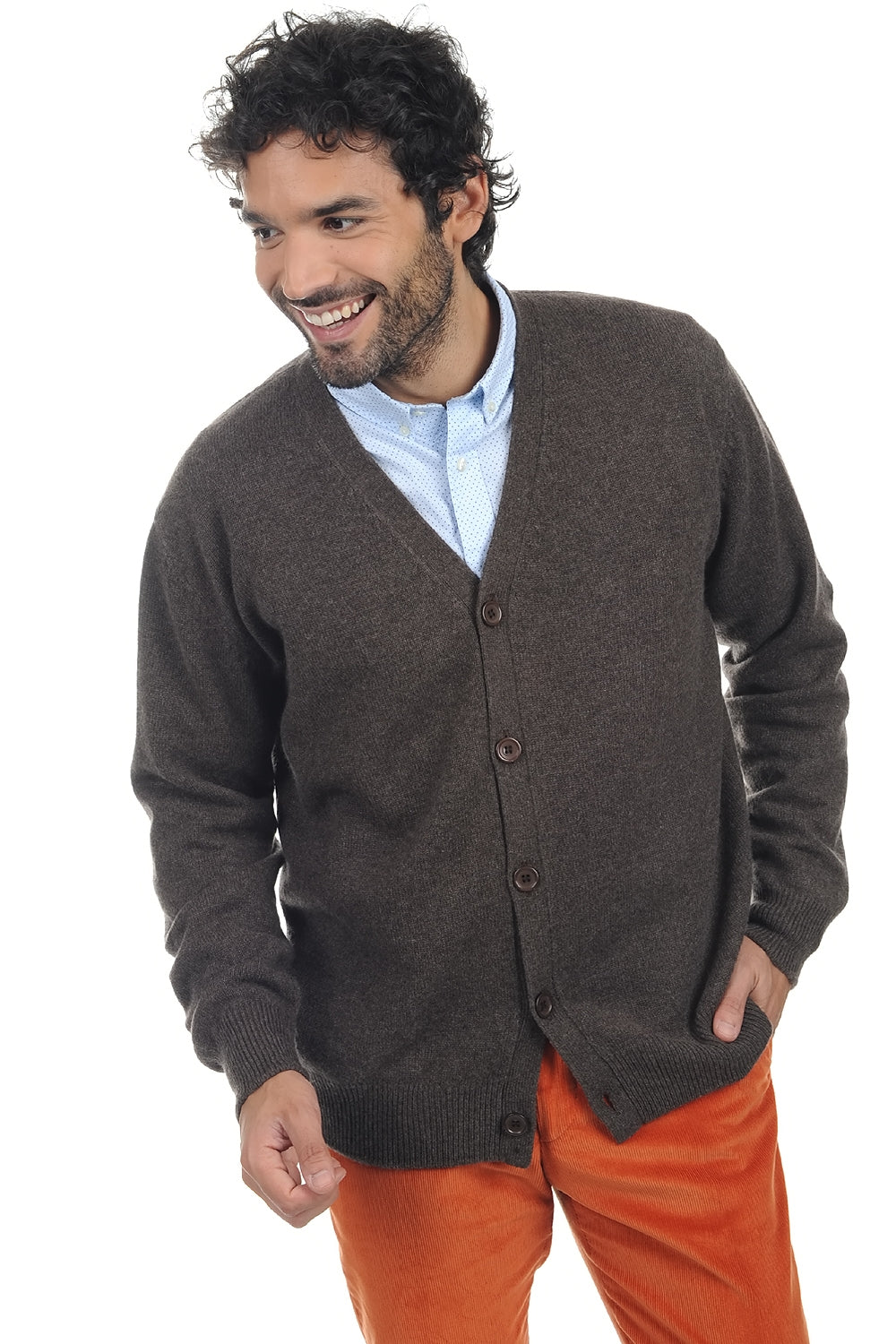 Leon men's cashmere jumper - marl brown - Mahogany