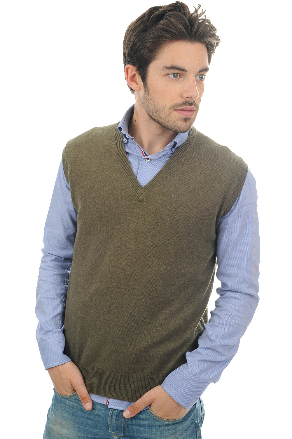 Balthazar cashmere jumper for men - khaki - Mahogany