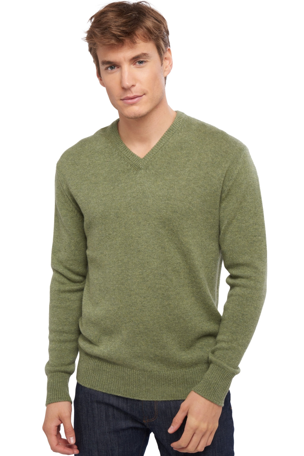 Hippolyte 4F men's cashmere jumper - marl green - Mahogany
