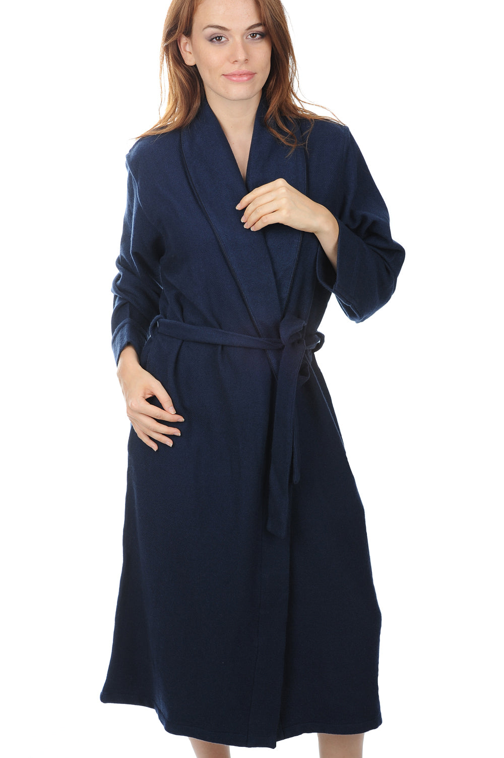 Cashmere dressing gown, 100% Cashmere, women, collarless, fitted cut, long sleeves, fine, Mahogany