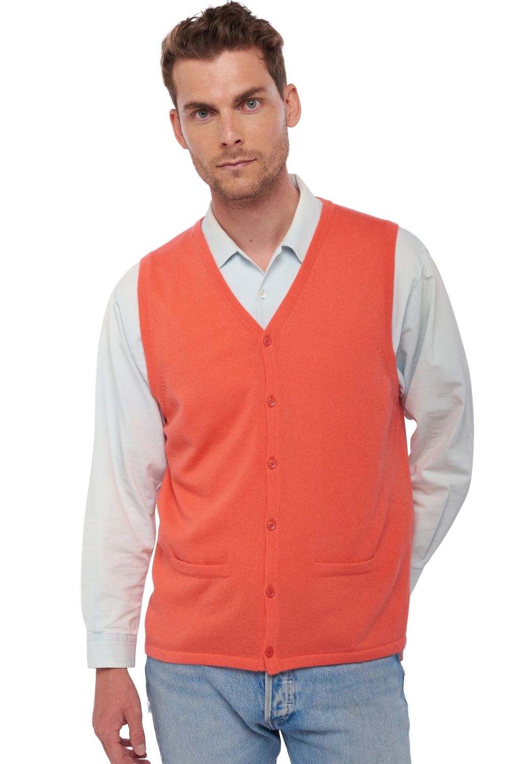 Basile men's cashmere jumper - bright coral - Mahogany
