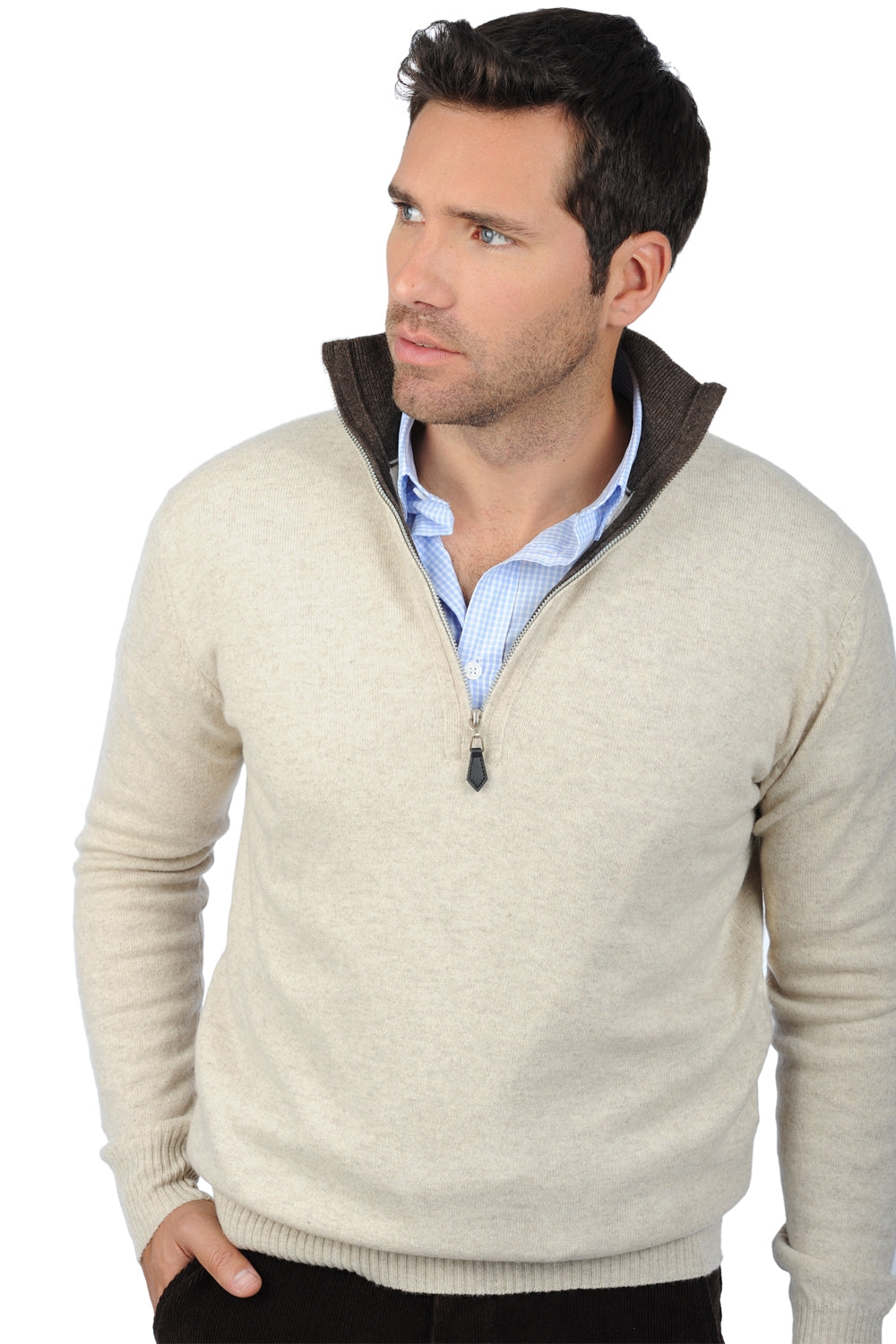 Henri men's cashmere - ecru marl-brown marl - Mahogany