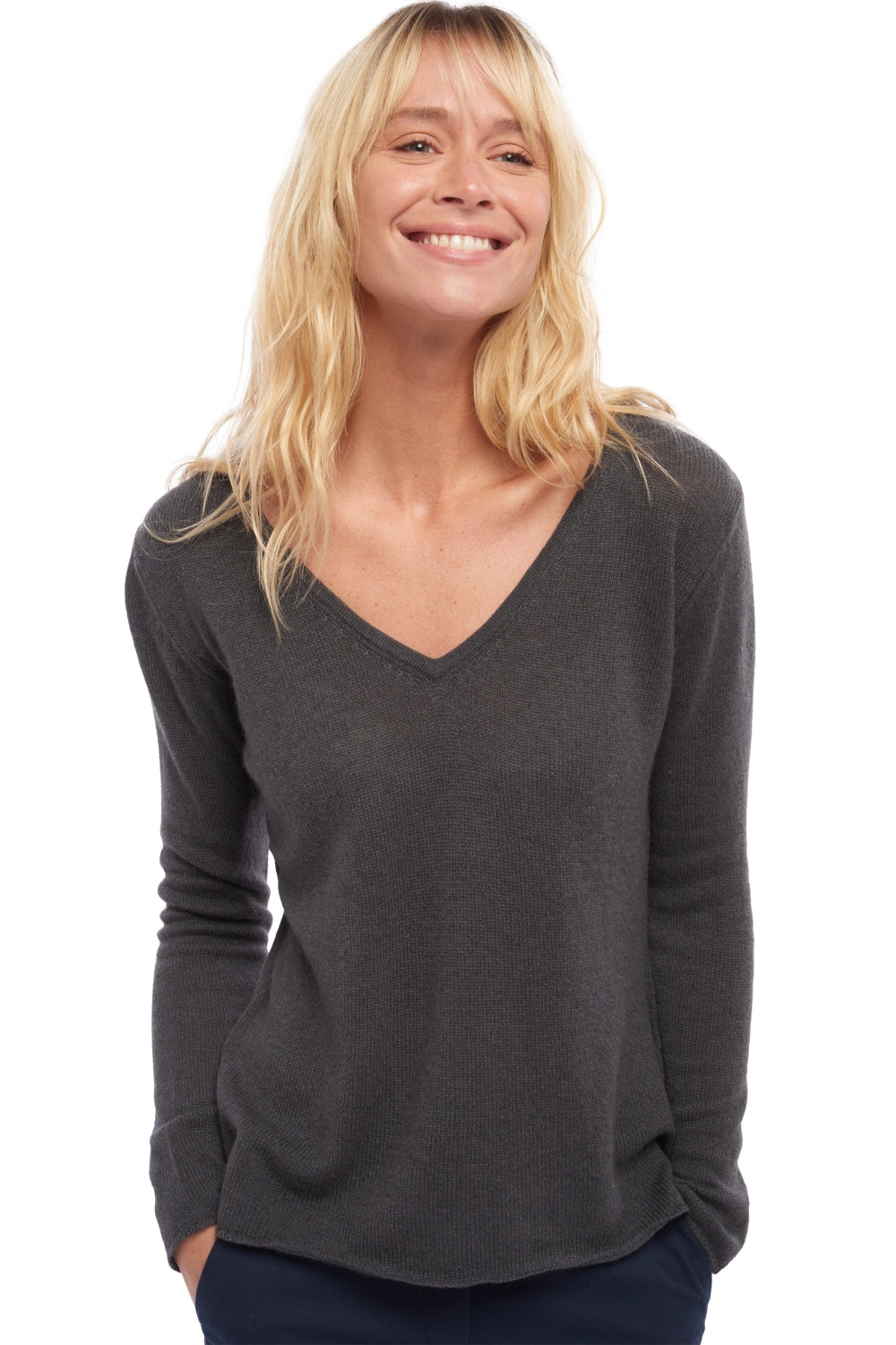 Cashmere jumper, 100% cashmere, women, V-neck, loose fit, long sleeves, fine knit, drop-shoulder, Mahogany