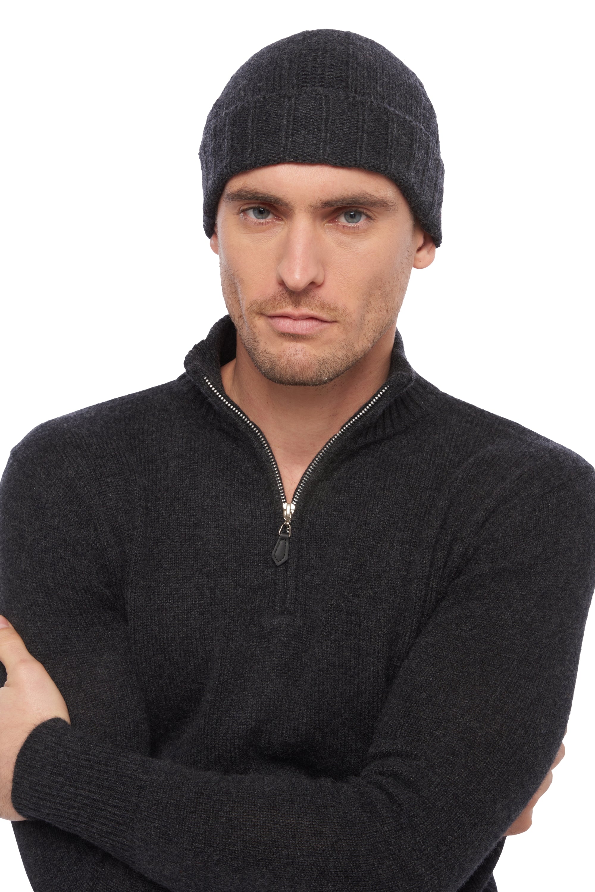 Cashmere beanie, 100% Cashmere, men's, chunky / 6-ply and above, ribbed, Mahogany