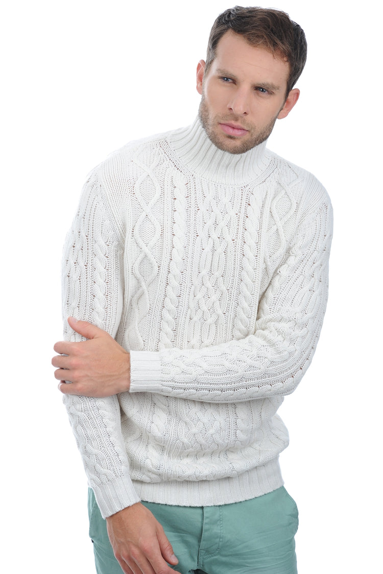 Cashmere jumper, 100% cashmere, men's, roll neck, straight fit, long sleeves, chunky / 6-ply and above, cable knit, Mahogany