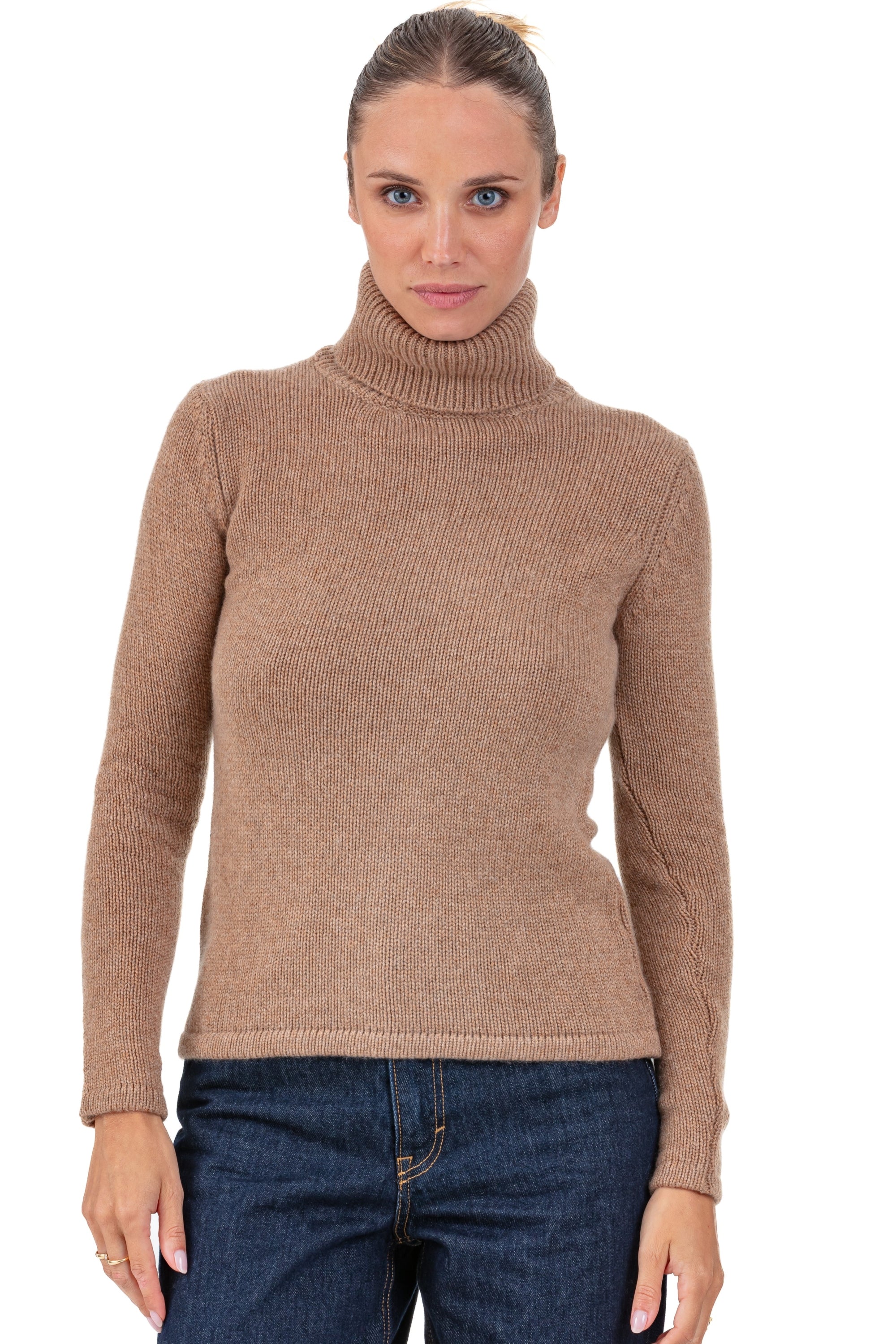 Carla cashmere women's jumper - camel chiné - Mahogany
