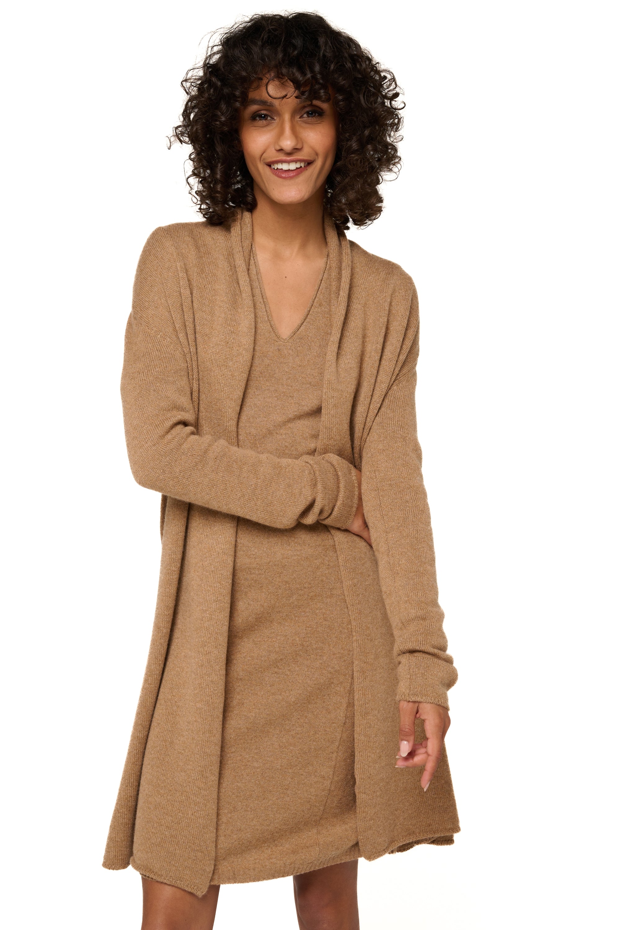 Perla women's cashmere jumper - heather camel - Mahogany