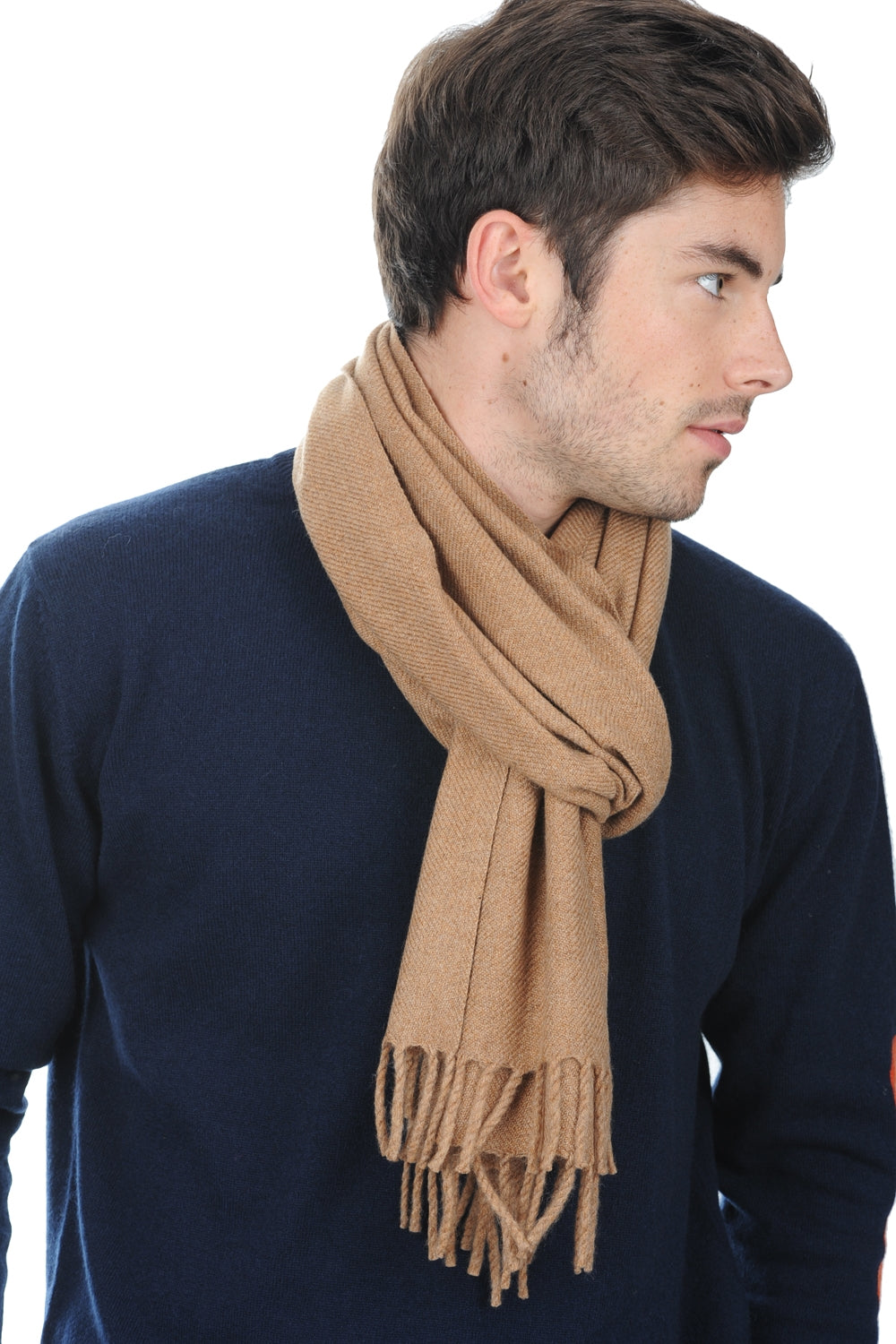 Zak200 men's cashmere jumper - marl camel - Mahogany