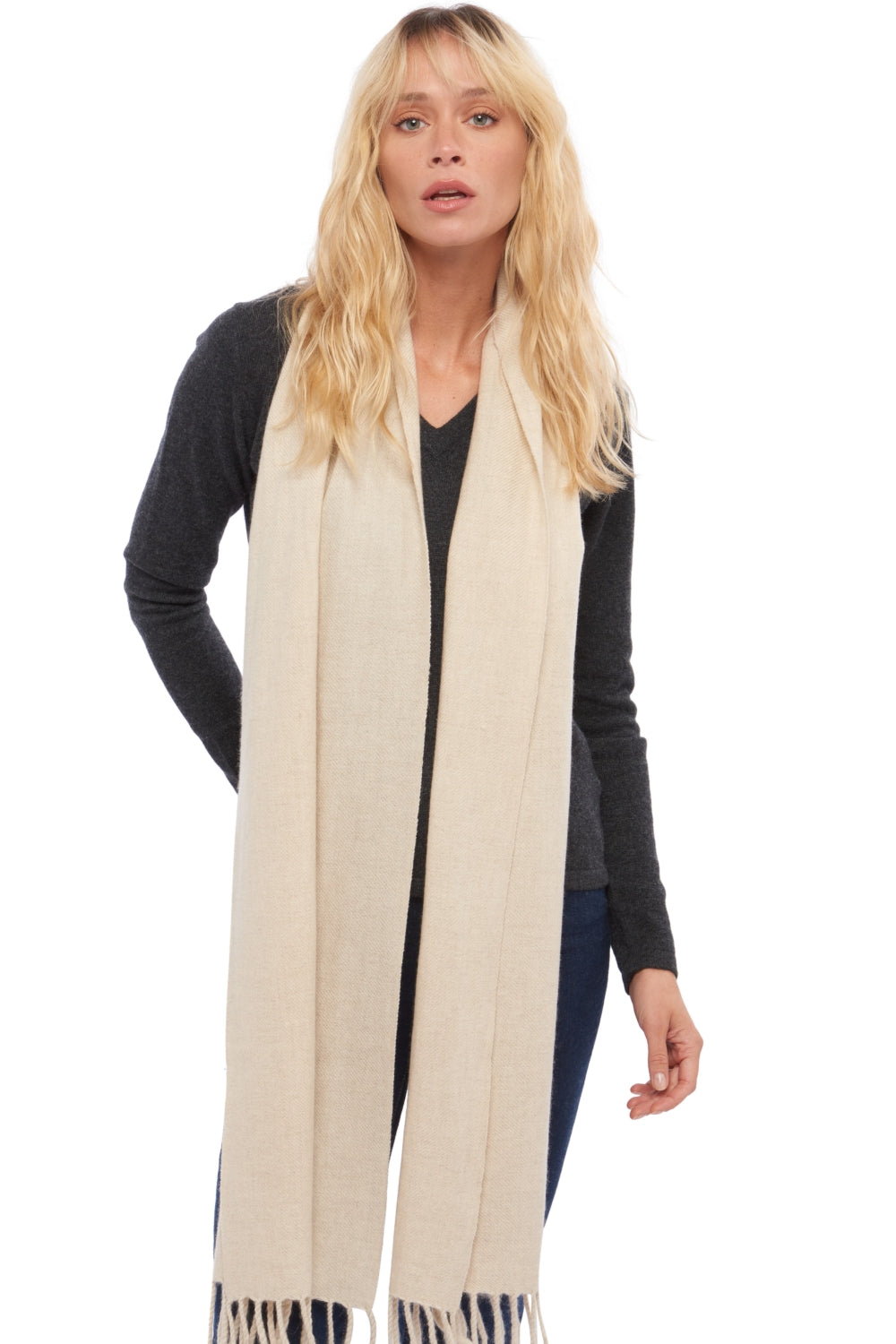 Zak200 men's cashmere jumper - marl ecru - Mahogany