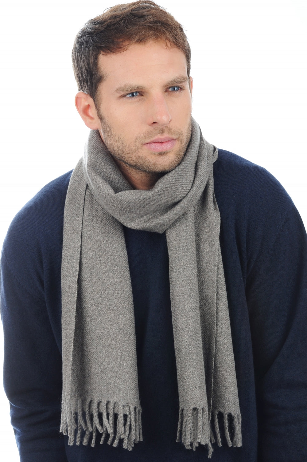 Zak200 men's cashmere jumper - marl marmot - Mahogany
