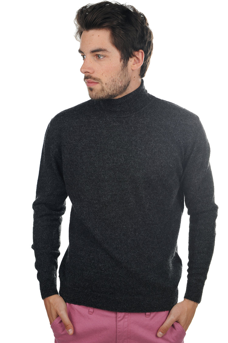 Baby alpaca jumper, 100% Baby Alpaca, men's, roll neck, straight cut, long sleeves, standard / 2 and 4 ply, standard knit, Mahogany