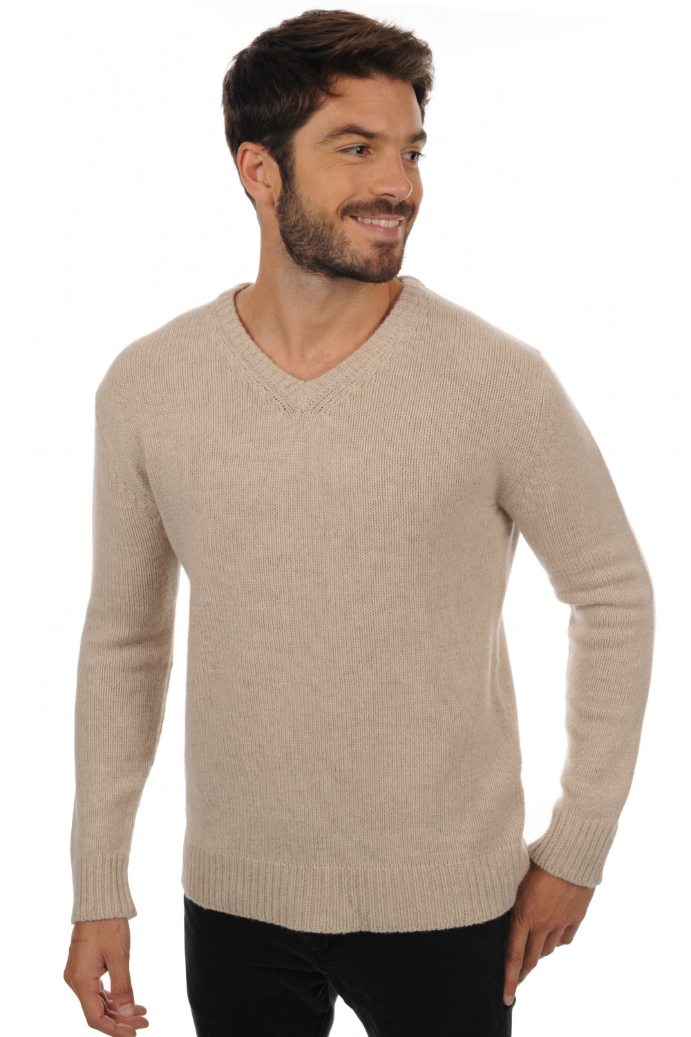 Atman men's cashmere jumper - marl ecru - Mahogany