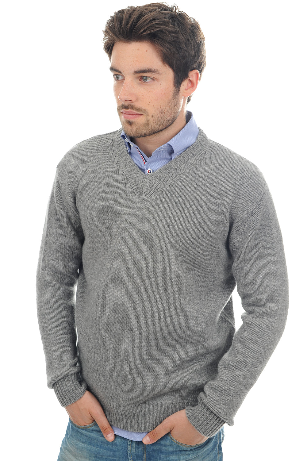 Atman men's cashmere jumper - marl grey - Mahogany