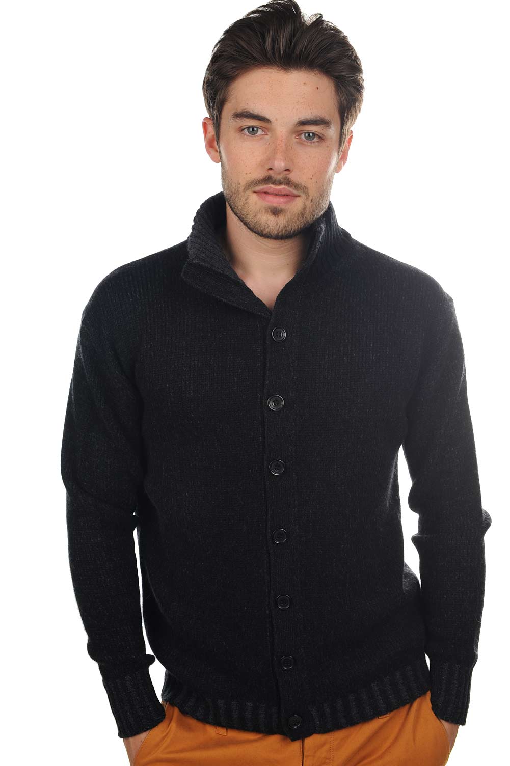 Jo men's cashmere - black-anthracite marl - Mahogany